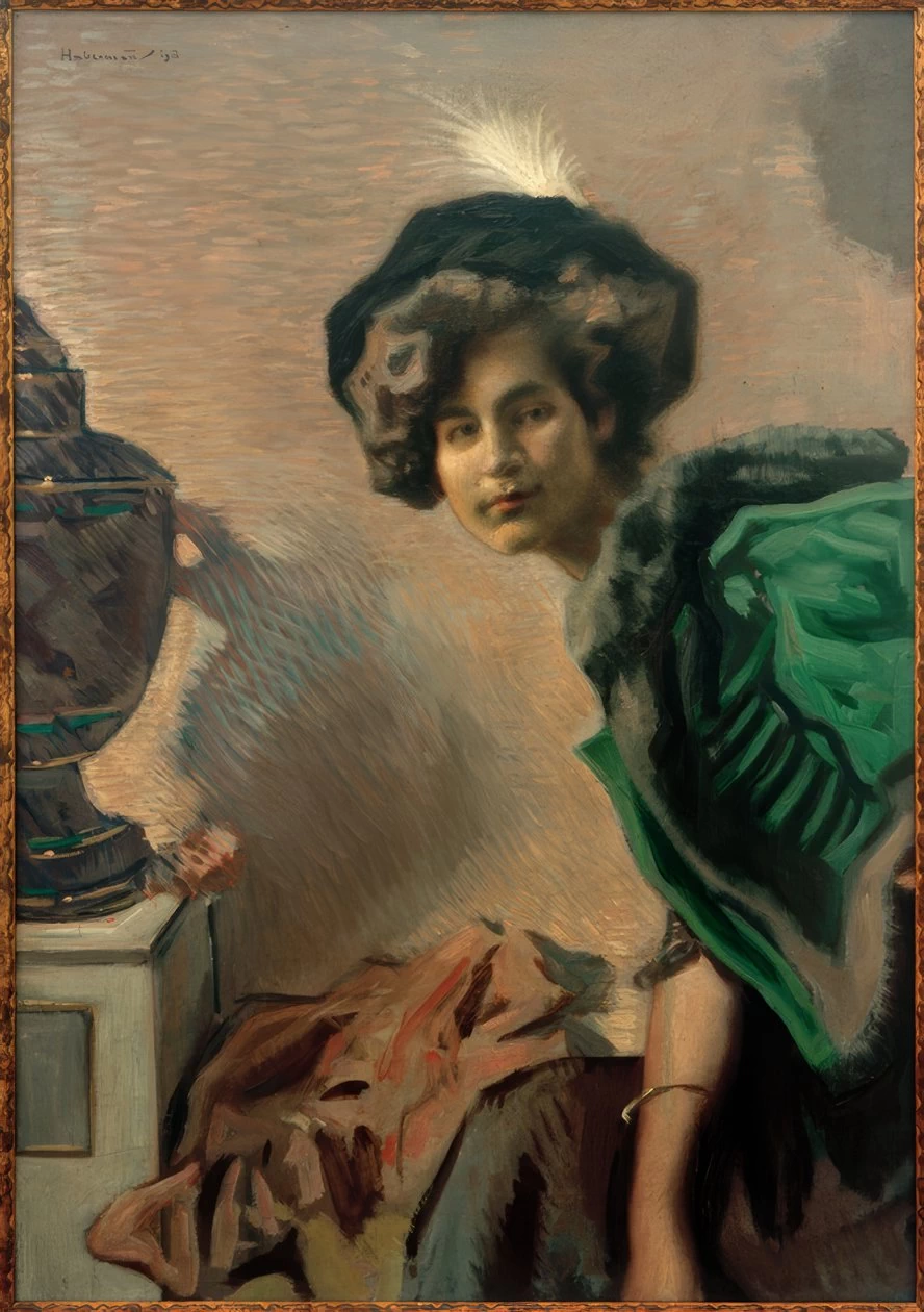 Hugo von Habermann - Ritratto di donna (Nel dolman verde), Berlin, Smb, Nationalgalerie